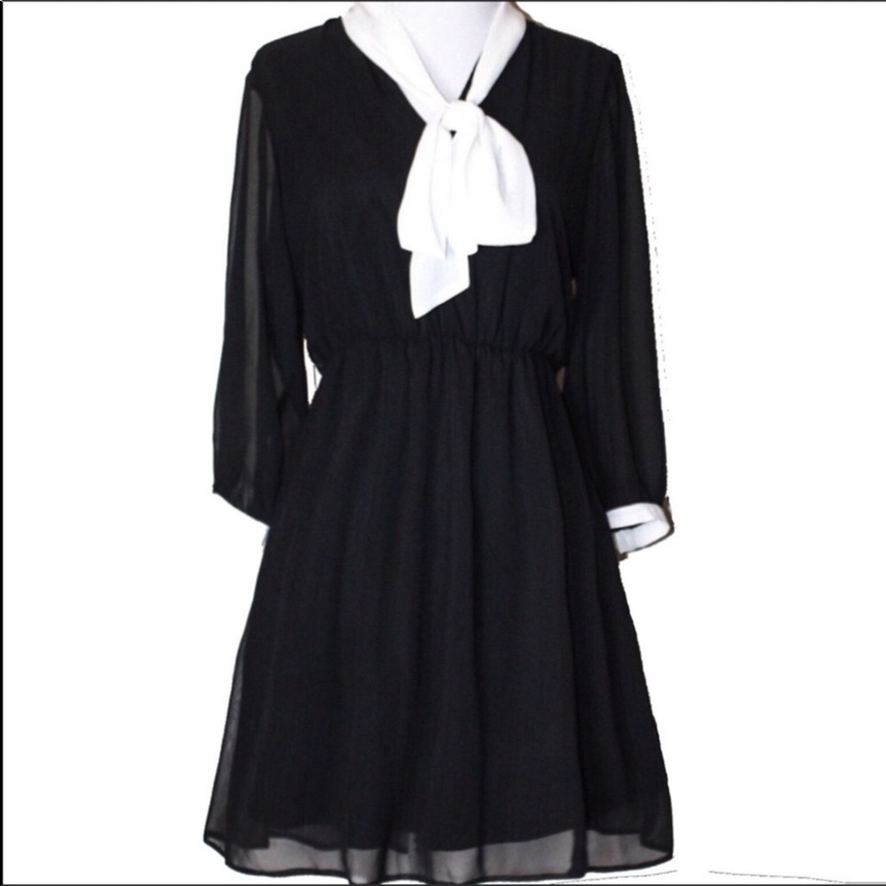 ASOS Black & White Long Sleeve Bow Dress - Picture 2 of 9